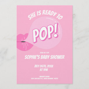 Hon är redo att poppa Bubble Gum Girl Baby Shower Inbjudningar