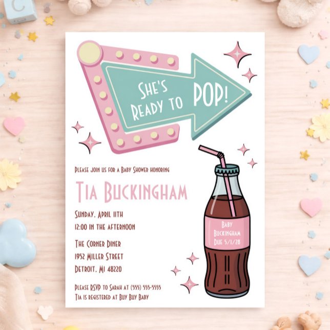 Hon är redo att POPPA! Diner, Soda-tema baby showe Inbjudningar (Skapare uppladdad)