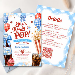 Hon är redo att poppa Pojke Baby Shower Allt-i-ett Inbjudningar