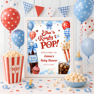 Hon är redo att poppa pojke baby shower välkommen poster