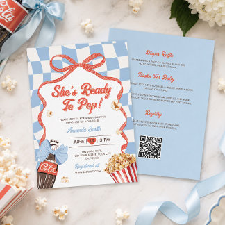 Hon är redo att poppa Retro QR-kod Baby Shower Inbjudningar