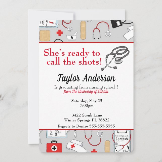 Hon är Redo att ringa till sjuksköterskeskolan. Inbjudningar (Framsida)