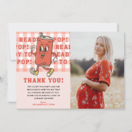 Hon är redo för babykalas röda gingham-foto tack kort