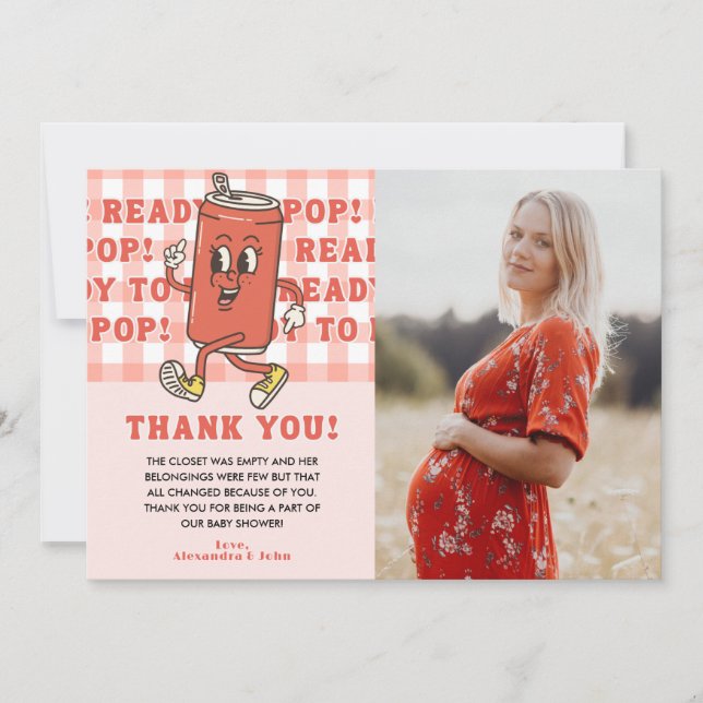 Hon är redo för babykalas röda gingham-foto tack kort (Framsida)