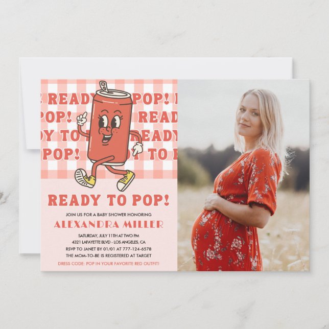 Hon är redo för knuff Baby Shower Rutig Foto Inbjudningar (Framsida)