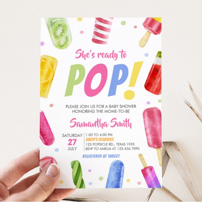 Hon är Redo till barnskor. Inbjudningar (Popsicle Baby Shower Invitation)