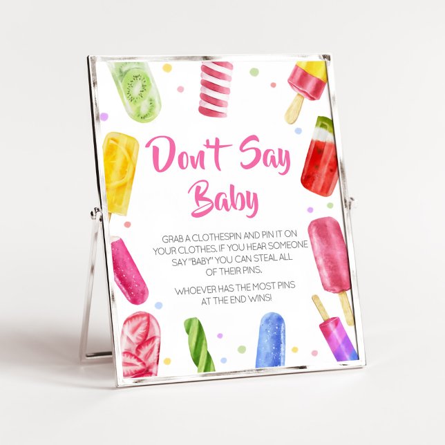Hon är Redo till barnskor. Säg inte Baby. Poster (Popsicle Baby Shower Don't Say Baby Sign)