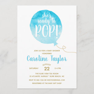 Hon är Redo till Pap Blue & Guld Baby Shower Inbjudningar