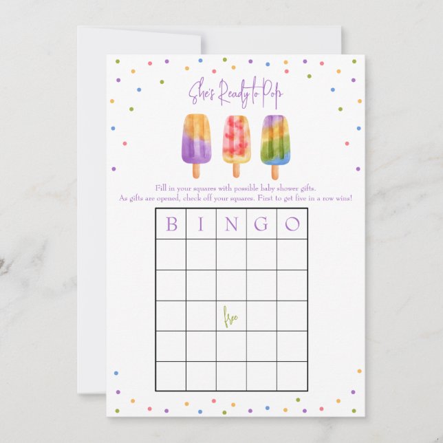Hon är Redo till Pop, babyskor, BINGO-spel Inbjudningar (Framsida)