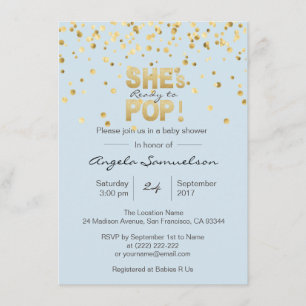 Hon är Redo till POP Blue Guld Boy Shower Inbjudningar