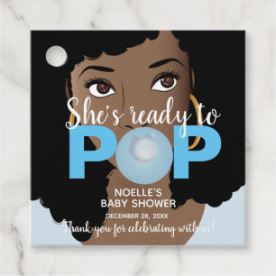 Hon är Redo till Pop, Bubblegum Baby Shower, Blue Gåvor Etiketter