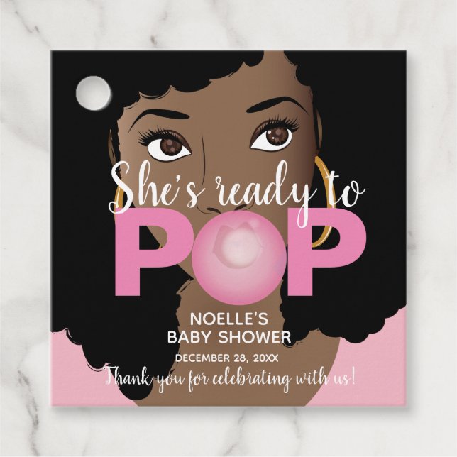 Hon är Redo till Pop, Bubblegum Baby Shower, Rosa Gåvor Etiketter (Framsida)