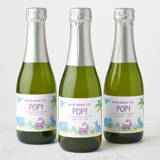 Hon är Redo till Pop Dinosaur Sparkling Vin-etiket (Flaskor)