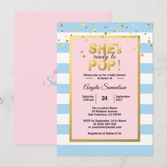 Hon är Redo till POP Gender BOY GIRL Baby Shower Inbjudningar (Fram/baksida)