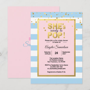 Hon är Redo till POP Gender BOY GIRL Baby Shower Inbjudningar