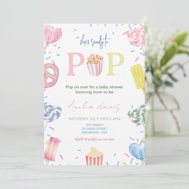 Hon är Redo till Pop Girl Baby Shower Inbjudningar (Stående Fram)