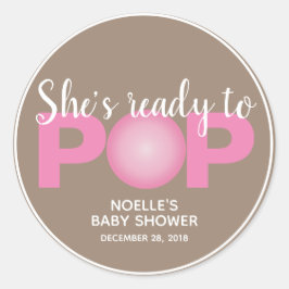 Hon är Redo till Pop Girl Baby Shower Stickers Runt Klistermärke