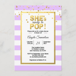 Hon är Redo till POP Guld Lavender Baby Shower Inbjudningar