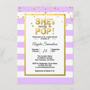 Hon är Redo till POP Guld Lavender Baby Shower Inbjudningar