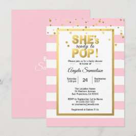 Hon är Redo till POP Guld Rosa Baby Shower Inbjudningar