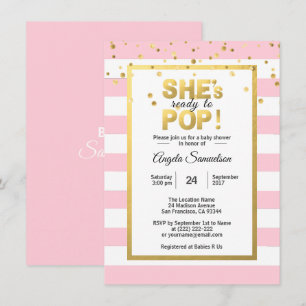 Hon är Redo till POP Guld Rosa Baby Shower Inbjudningar