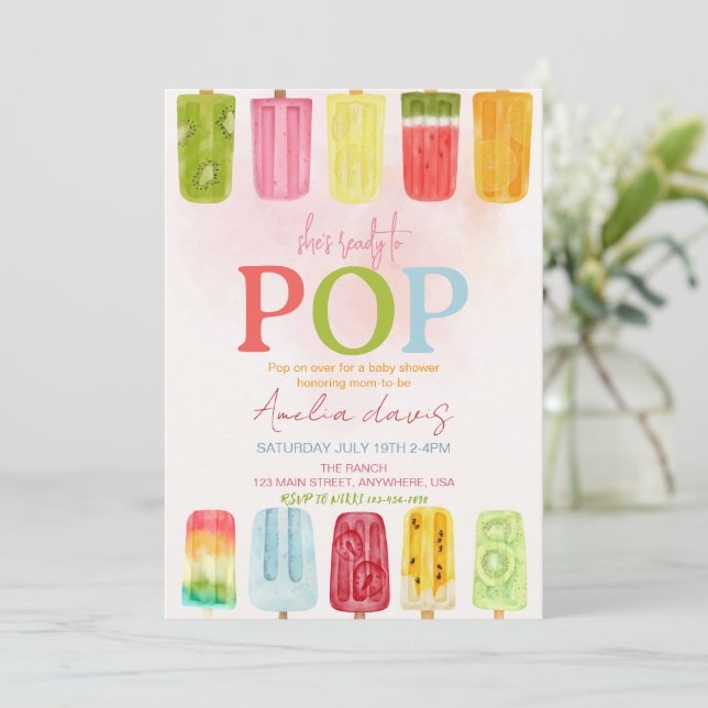 Hon är Redo till Pop Ice kräm Girl Baby Shower Inbjudningar (Stående Fram)