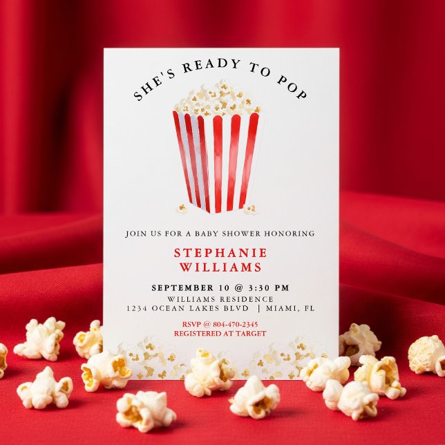 Hon är Redo till pop Popcorn Baby Shower Inbjudningar (She's Ready To Pop Popcorn Baby Shower Invitation
)