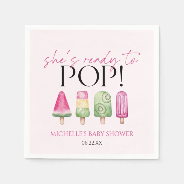 Hon är Redo till Pop! Popsicle Baby Shower Pappersservett (Framsidan)