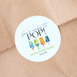 Hon är Redo till Pop! Popsicle Baby Shower Runt Klistermärke