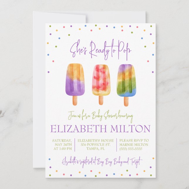 Hon är Redo till Pop! Popsicle ThGoded Baby Shower Inbjudningar (Framsida)