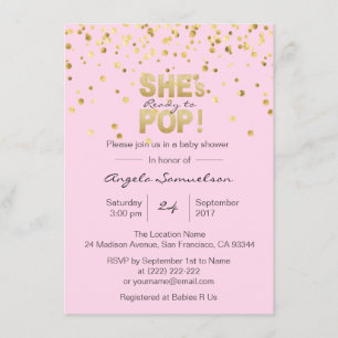 Hon är Redo till POP Rosa Guld Baby Shower Inbjudningar