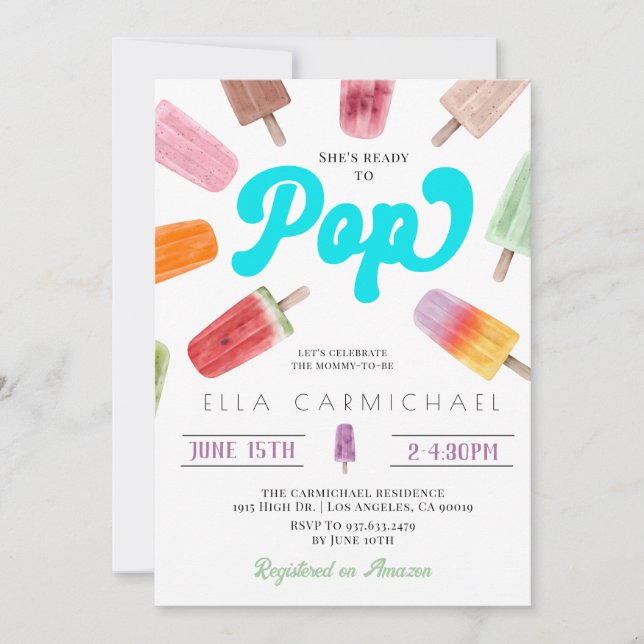 Hon är Redo till popup Popsicle Baby Shower Inbjudningar (Framsida)