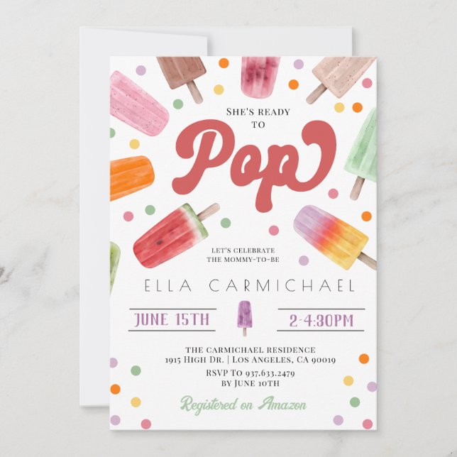 Hon är Redo till popup Popsicle Baby Shower Inbjudningar (Framsida)