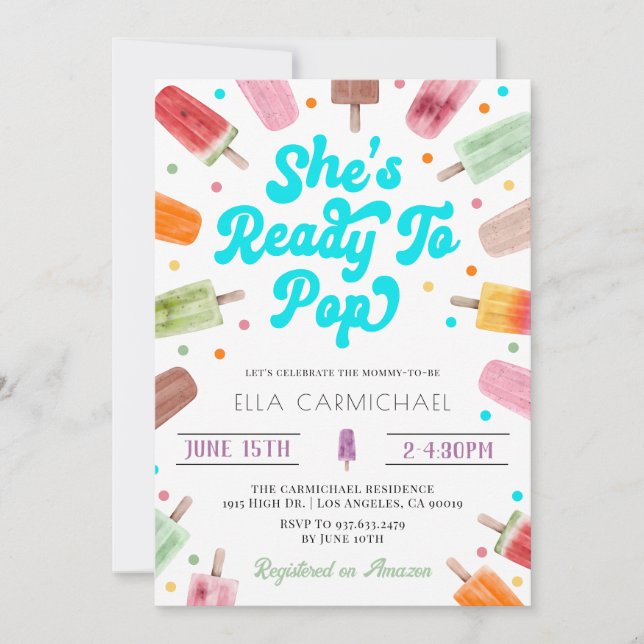 Hon är Redo till popup Popsicle Baby Shower Inbjudningar (Framsida)