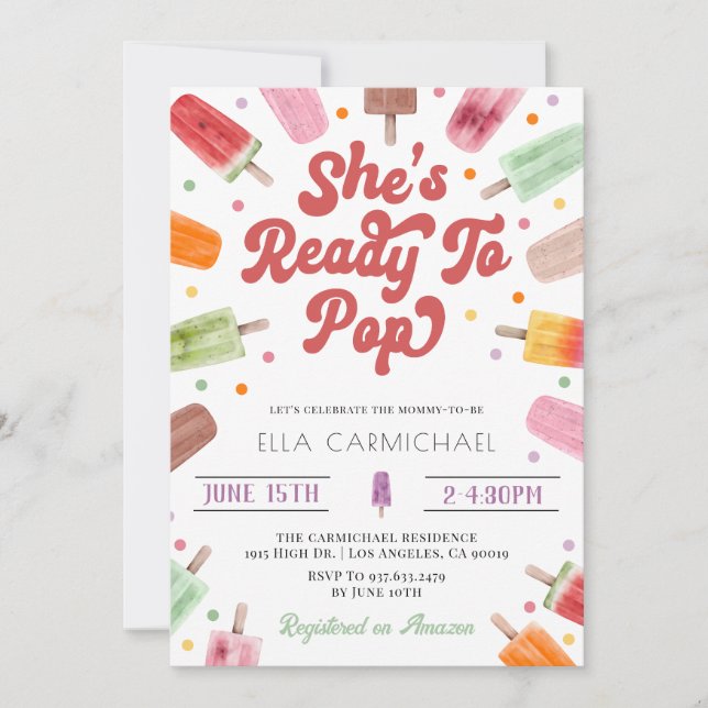Hon är Redo till popup Popsicle Baby Shower Inbjudningar (Framsida)