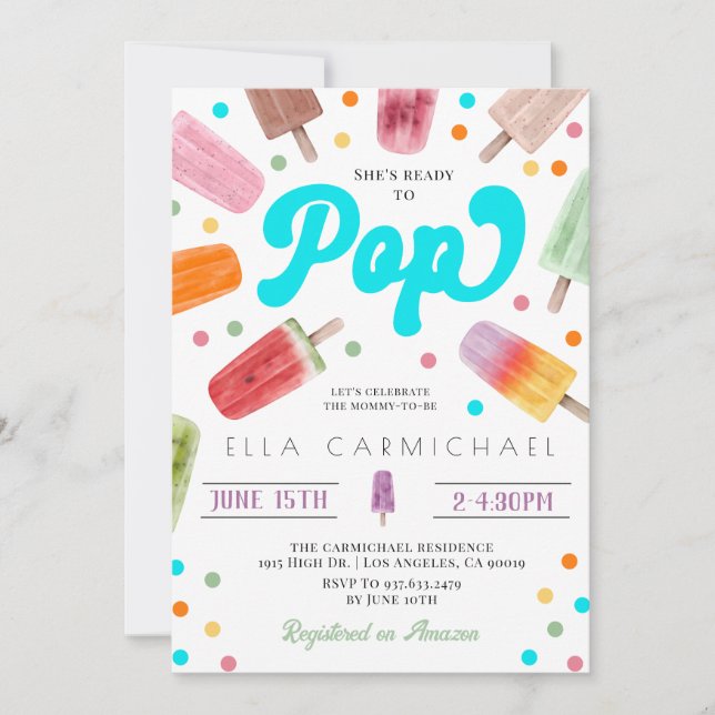 Hon är Redo till popup Popsicle Baby Shower Inbjudningar (Framsida)