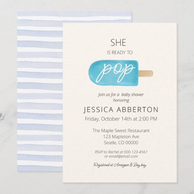 Hon är Redo till popup Popsicle Baby Shower Inbjudningar (Fram/baksida)