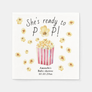 Hon är Redo till popup Watercolor Popcorn Baby Sho Pappersservett
