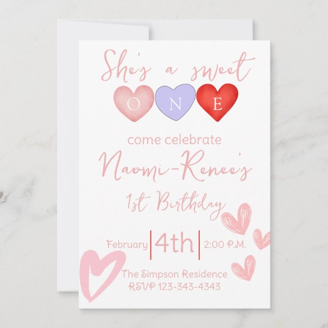 Hon är söt en första födelsedag inbjudningar (Framsida)
