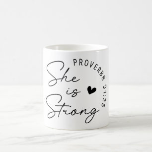 Hon är stark, inspirerande kristen kaffemugg