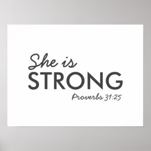 Hon är stark Proverbs 31:25 Christian Faith Poster