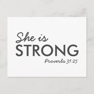 Hon är stark Proverbs 31:25 Christian Faith Vykort