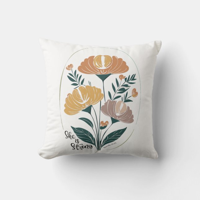 Hon är stark Psalm Boho Christian inspirational T Kudde (Framsida)