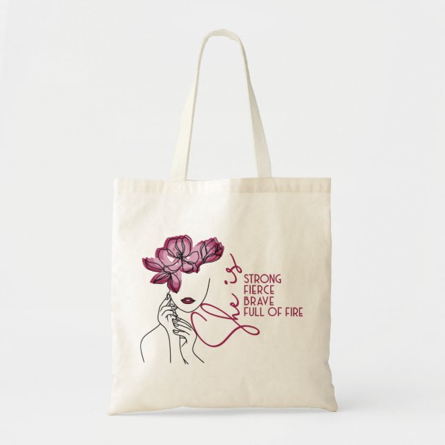 Hon är Teckning Feminist Tote Bag. Tygkasse (Framsidan)