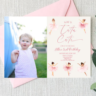 Hon är Tutu Cute Ballerina Photo 2:a födelsedagen  Inbjudningar