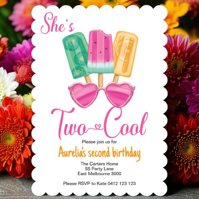 Hon är två Coolor i Cute First Birthday Popsicle Inbjudningar (Skapare uppladdad)