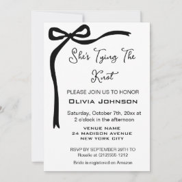 Hon är Tying Knot Black Bow Gräns Möhippa Inbjudningar