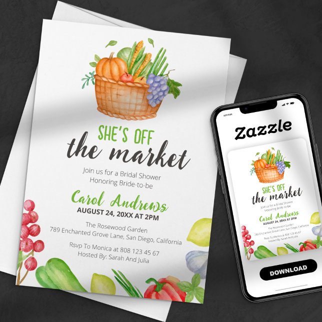 Hon är utanför marknadsjordbrukarens Möhippa Inbjudningar (Skapare uppladdad)