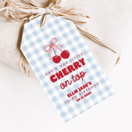 Hon är vår körsbär på toppen Blå Gingham-favorit Presentetikett