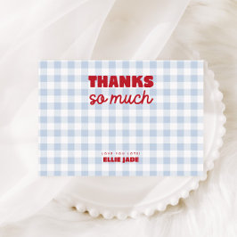 Hon är vår körsbär på toppen Blå Gingham Födelseda Tack Kort